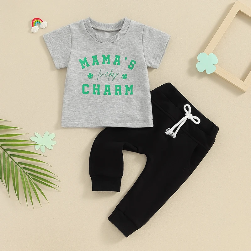 Toddler Boys Girls Ireland Festival Outfit Shamrock Letter Print Top Corti A Maniche Lunghe E Pantaloni Lunghi 2 Pezzi Set Di Vestiti