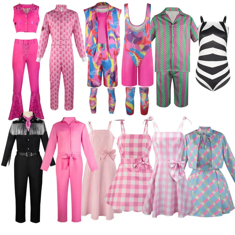 2023 New Movie Barbi Costume Cosplay Per Le Donne Mdf Robe Pink Dress Girls Kids Men Ken Ryan Gosling Clothes Halloween Outfit