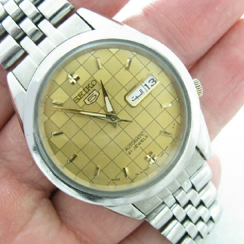 Arabo "Mosaic Dial" Seiko No. 5 Orologio Da Uomo Automatico Movimento 7 S26A