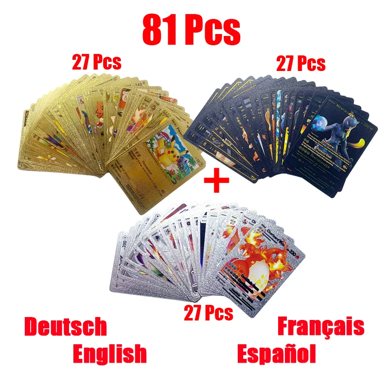 Pokemon Colorful Card Pokemon Cards Charizard Pikachu Arceus Silver Rainbow Inglese Francese Tedesco Spagnolo Vstar Vmax Cards Toys
