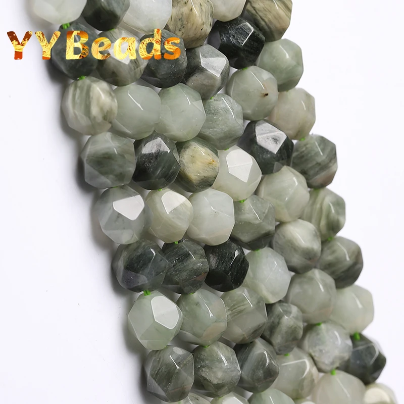 Natural Faceted Stone Beads Green Grass Jades Loose Spacer Beads For Jewelry Making Diy Necklaces Bracelet Handmade 6 8 10Mm 15"