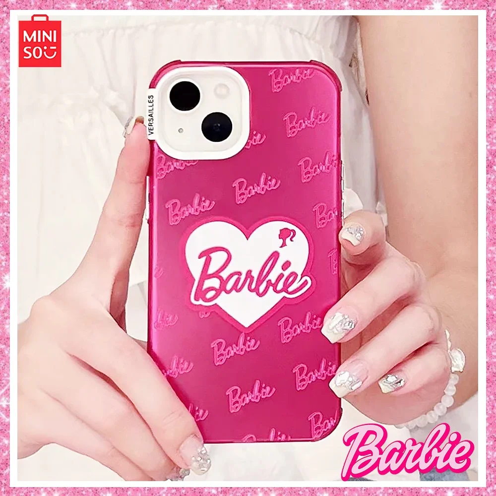 2024 Miniso New Barbie Y2K Girls Rose Red English Letter Cartoon Iphone 14/13/12 Pro Max Custodia Regalo Di Compleanno
