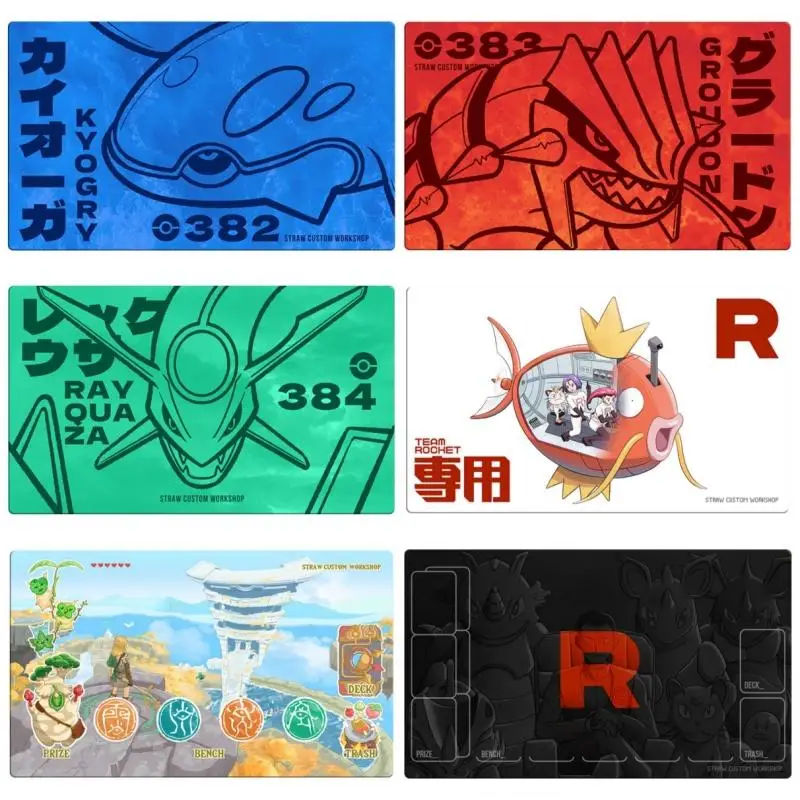 Card Pad Ptcg Groudon Kyogre Rayquaza Rocket Team Rubber Action Toy Figure Anime Game Collection Duel Disk And Bag Gifts Friend