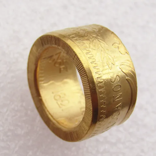 1943 Messico Gold 50 Peso 'Eagl' Coin Anello Placcato Oro Fatto A Mano Nelle Dimensioni 8-16