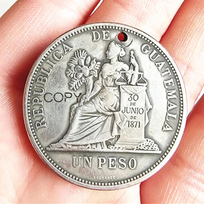Ciondolo Moneta Guatemala 1894 1 Peso Collana Gioielli Moda Moneta Placcata Argento