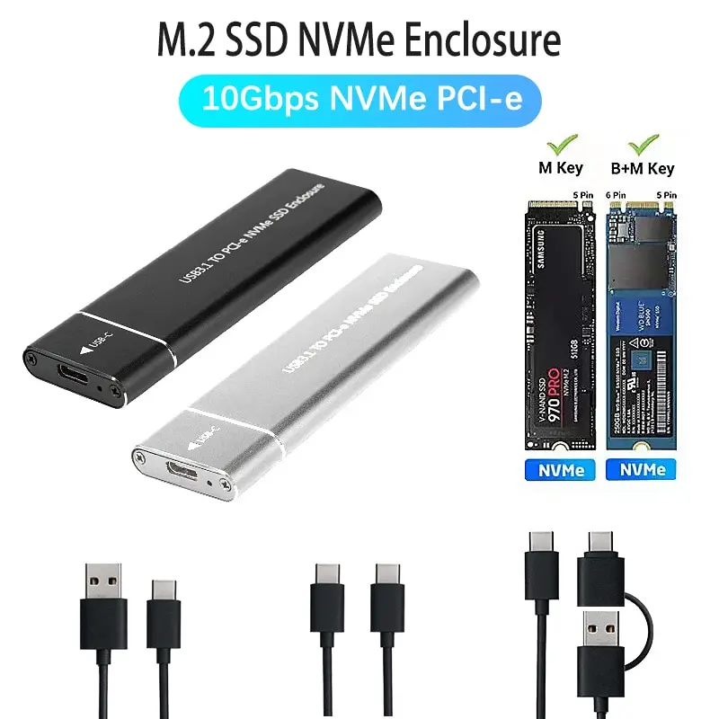M2 Nvme Usb3.1 Ssd Enclosure Mobile Case Support Protocol To Type-C Solid State Metal External Hard Disk Case Laptop Phone