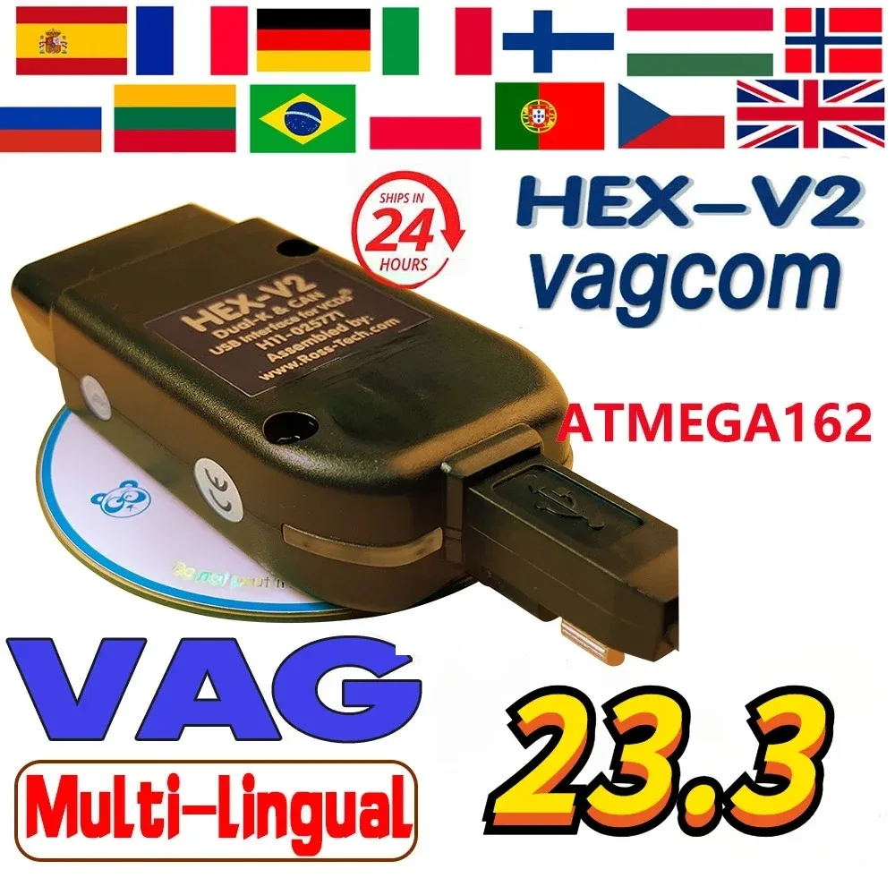 2024 Più Nuovo Vcds Vagcom 23.3.1 Vag Com Popolare Vcds Francais Hex V2 Per Vw Per Audi Skoda Seat Vag Francese Inglese Atmega162