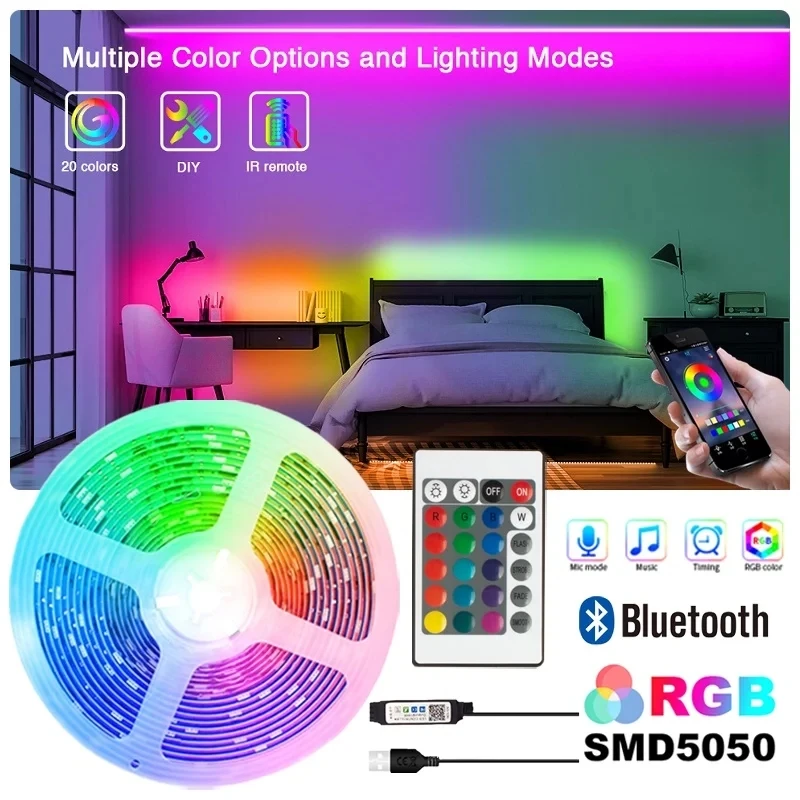 5050 5V Usb Led Strip Light Rgb Tape 10 Metri Wifi Bluetooth Led Ribbon Ice String Holiday Lighting Gamer Wall Room Decoration