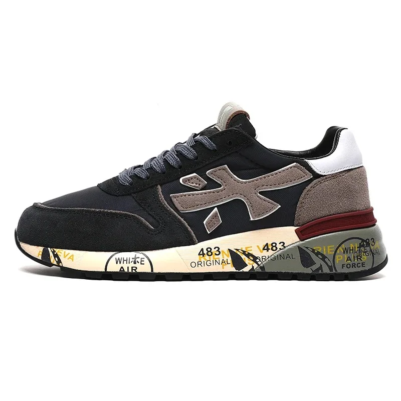 Premiata 2024 Scarpe Da Coppia Vintage Premiata Sneakers Con Struttura In Pelle Nera Scarpe Da Corsa Per Donna Scarpe Casual Firmate Di Moda