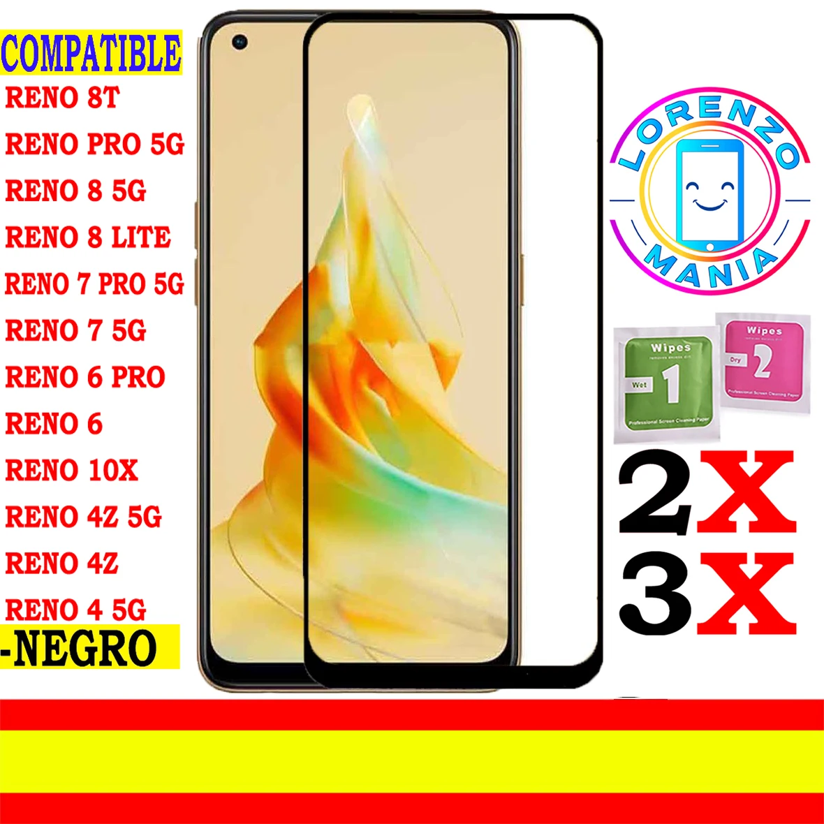 Pellicola Salvaschermo Compatibile Oppo Reno 8T, Reno 8 Pro 5G, Reno 8 5G, Reno 8 Lite, Reno 7 Pro 5G, Reno 7 5G, Reno 6 Pro, Reno 6, Reno 10X Zoom, R