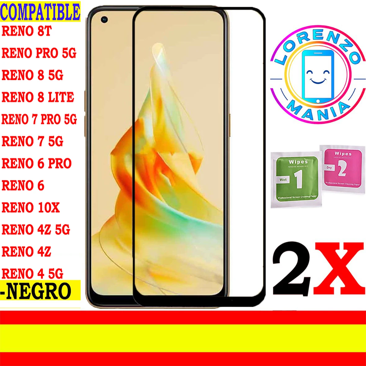 2 Proteggi Schermo Compatibile Oppo Reno 8T, Reno 8 Pro 5G, Reno 8 5G, Reno 8 Lite, Reno 7 Pro 5G, Reno 6 Pro, Reno 6, Reno 10X Zoom, Reno 4Z 5G, Reno