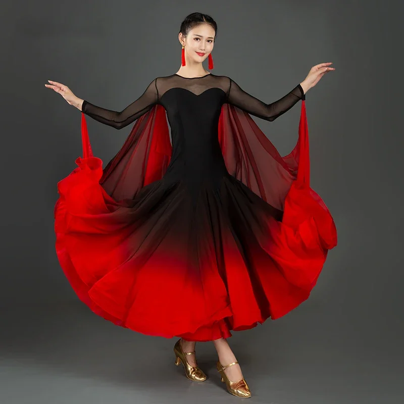 Abito Da Ballo Moderno Sexy Abiti Da Ballo Da Sala Da Donna Standard Nazionali Costumi Da Ballo Di Valzer Rossi Di Alta Qualità