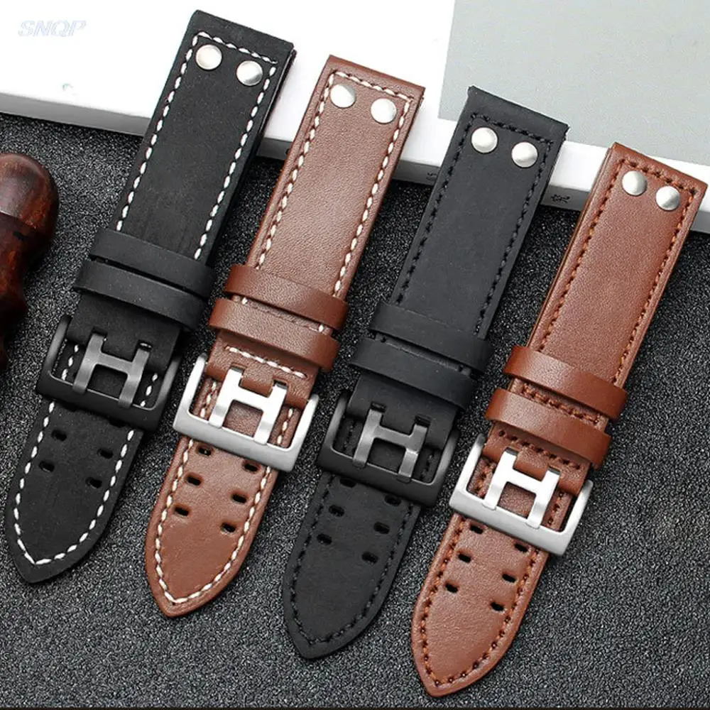 20Mm 22Mm Cinturino In Vera Pelle Per Hamilton Watch Band Rivet Men Military Pilot Khaki Field Aviation Bracciale Da Polso Per Seiko