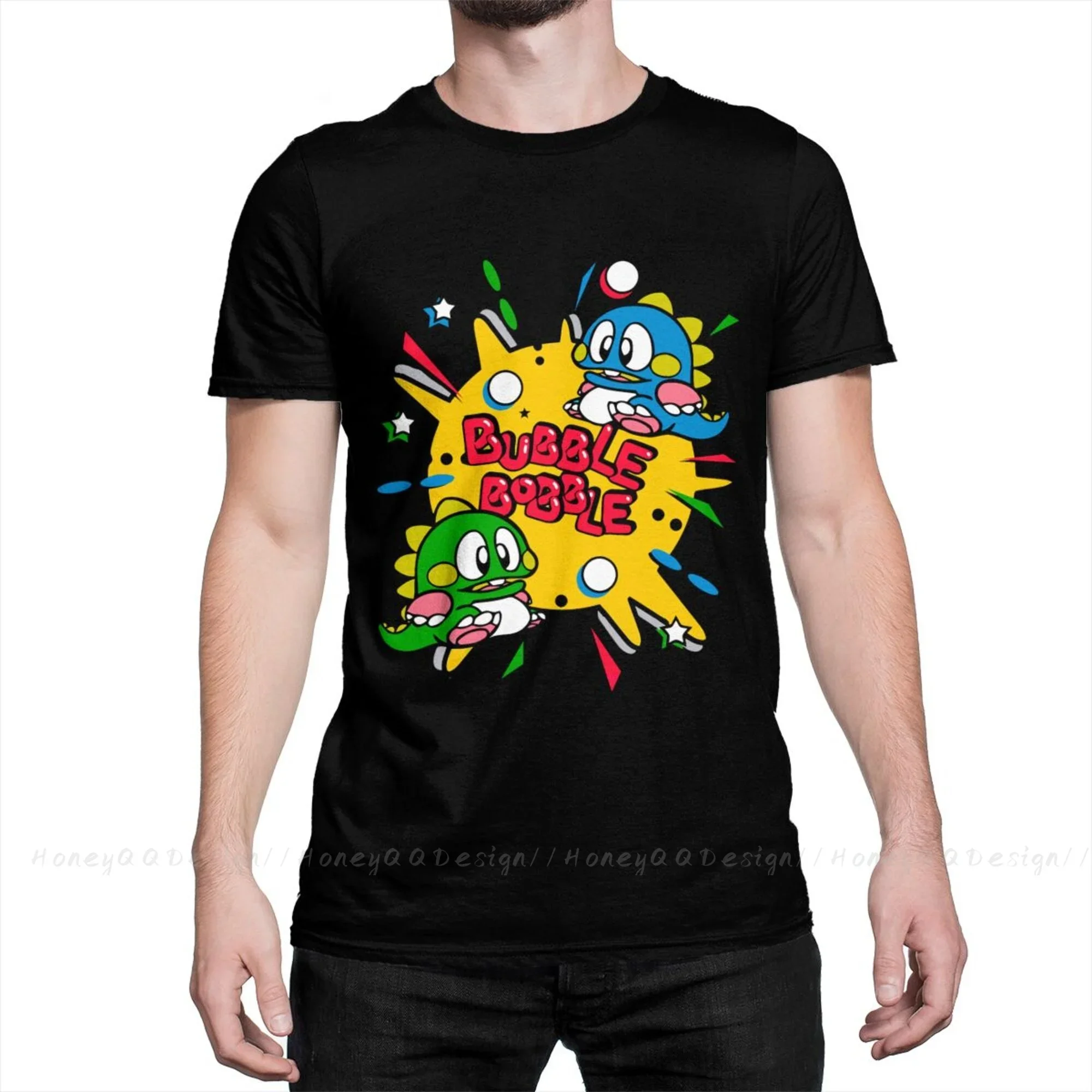 T Shirt70S 80S Arcade Game Bubble Bobble Men 100% Cotone Manica Corta Estiva Casual Plus Size Shirt Adulti