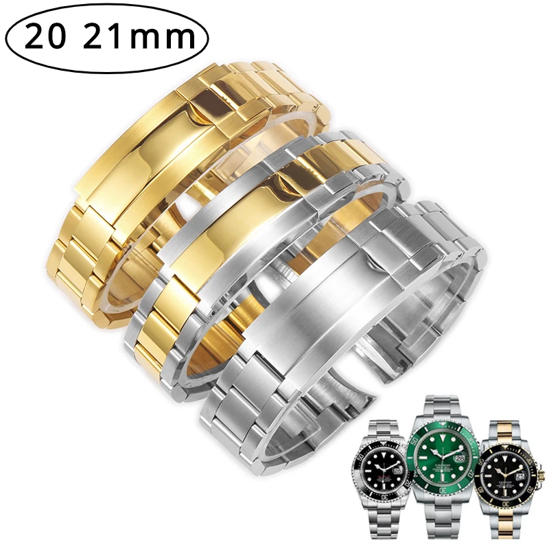 Accessori Per Orologi 20 21Mm Bracciale Per Rolex Submariner Datejust Oyster Solid Stainless Steel Waterproof Safe Butterfly Buckle