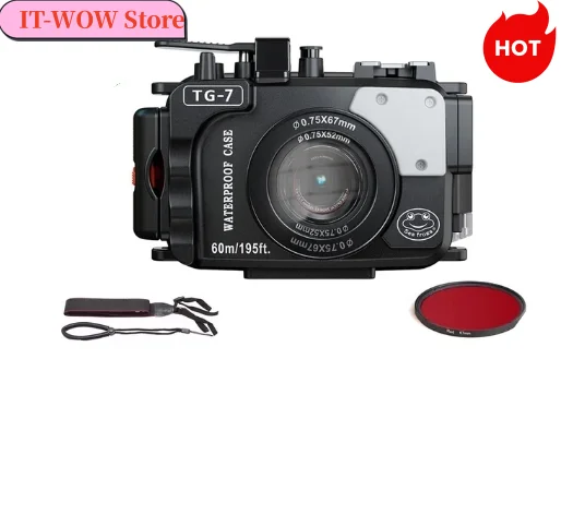 Kit Custodia Per Fotocamera Subacquea Seafrogs 60M/195Ft Per Olympus Tg-7 Tg7 Con Doppia Porta In Fibra Ottica