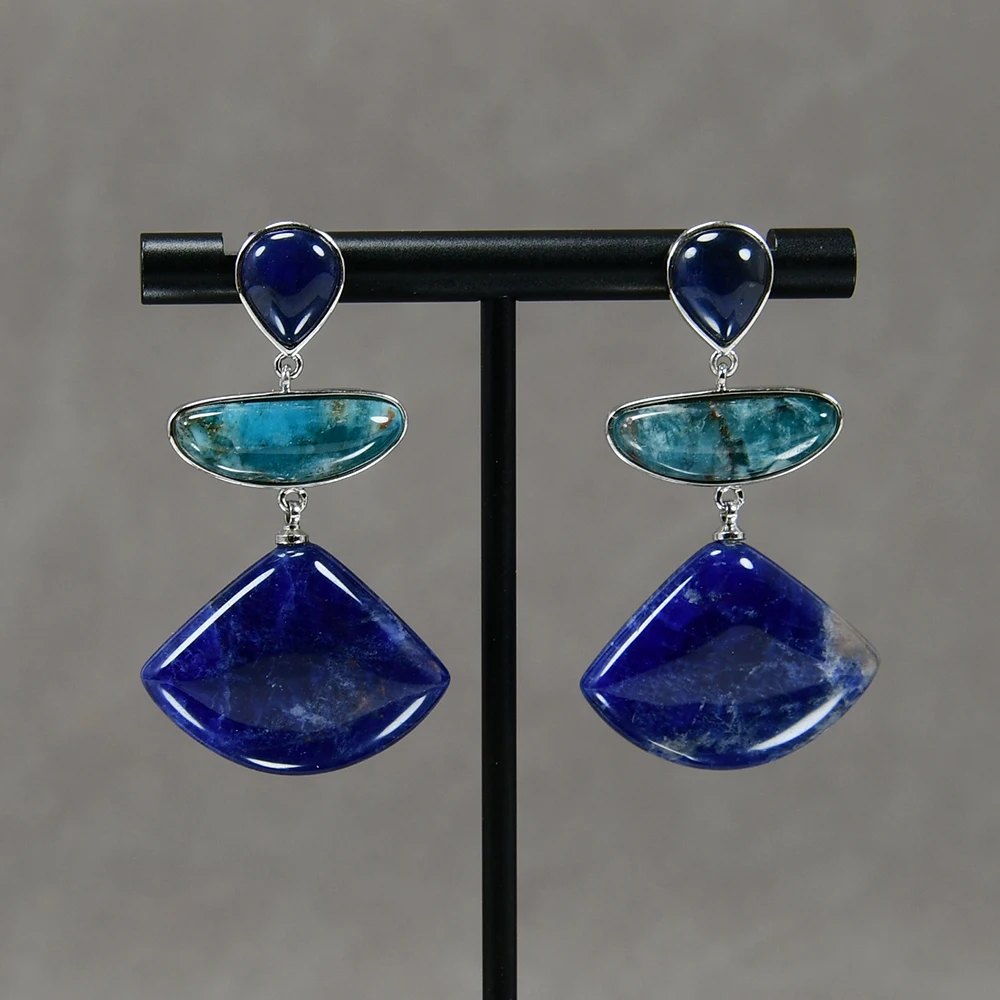 Gg Natural Blue Apatite Gemstone Sector Sodalite Ciondola Gli Orecchini A Bottone Gioielli Di Moda Vintage Per I Regali Del Partito Della Signora