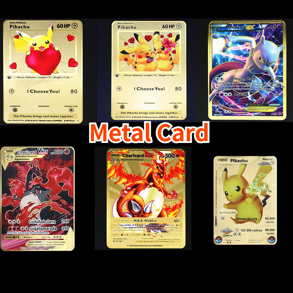 Pokemon 183200 Punti High Hp Charizard Pikachu Mewtwo Gold Black English French Metal Cards Vmax Mega Gx Game Collection Cards