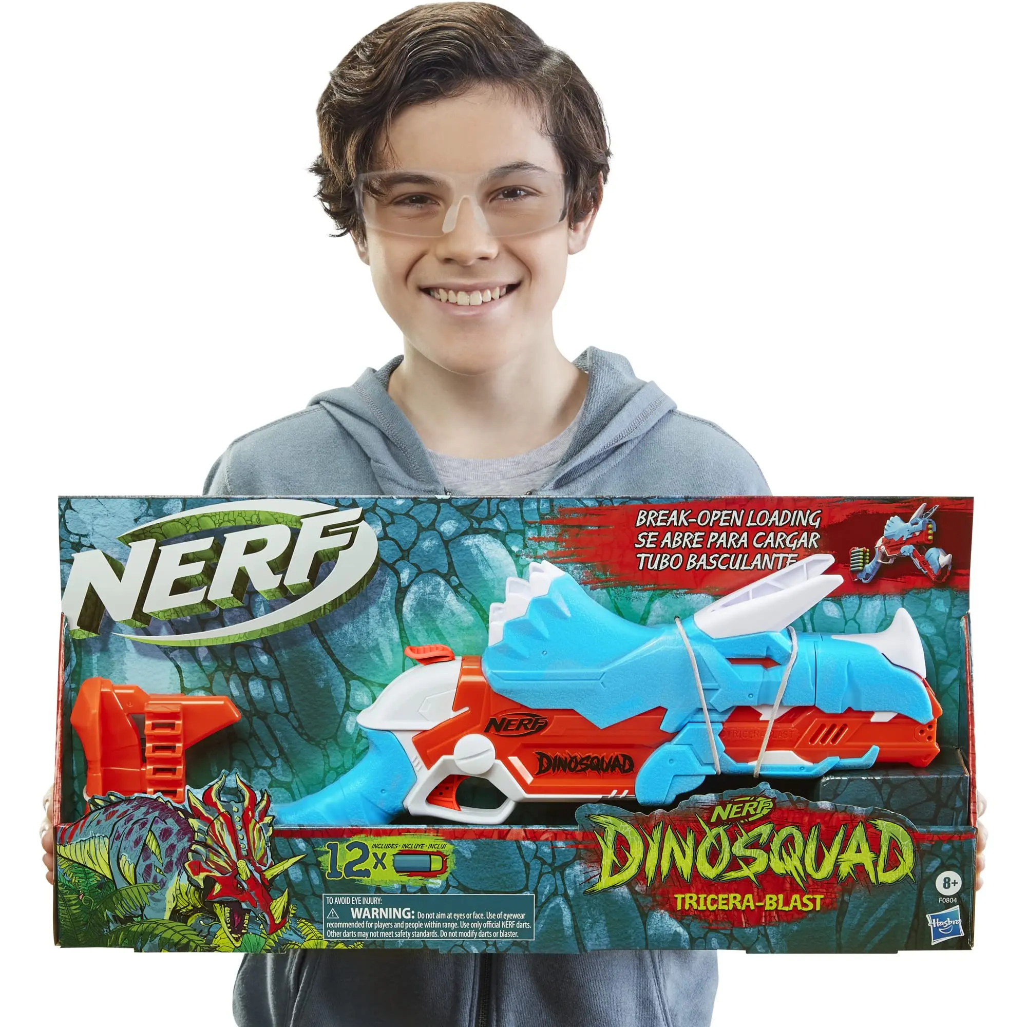 Sj Nerf Dinosquad Tricera-Blast Dart Blaster, 12 Nerf Elite Darts, Kids Outdoor Toys, Dinosaur Toys Triceratops Design F0803