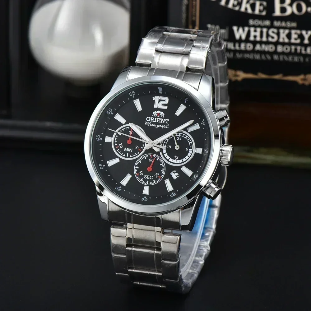 Top Aaa Original Orient- Watches Mens Business Full Stainless Steel Automatic Date Watch Luxury Chronograph Sport Quartz Clock