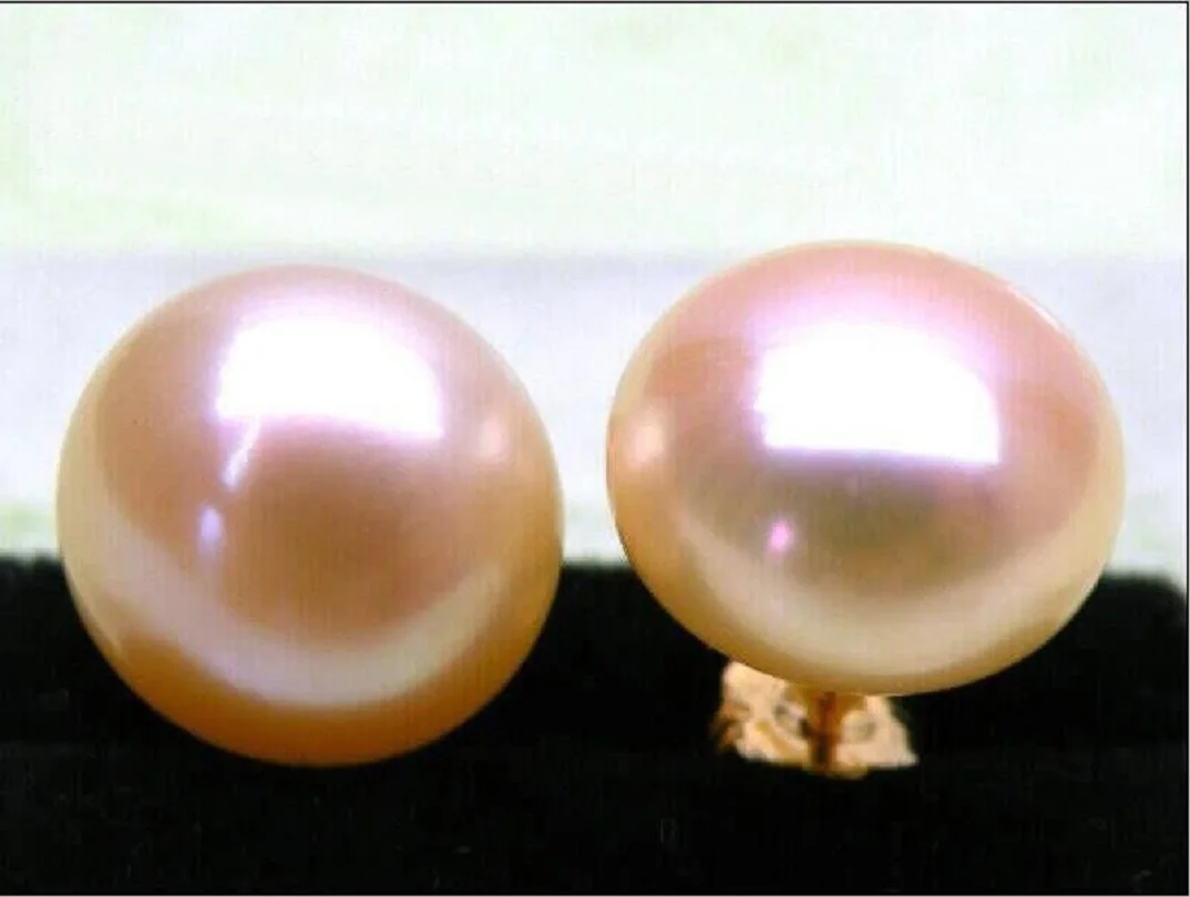 Grande Quantità Di Orecchini Aaaa 12-13Mm Genuine Perfect Pink South China Sea Orecchini Di Perle 14Kp Gold-