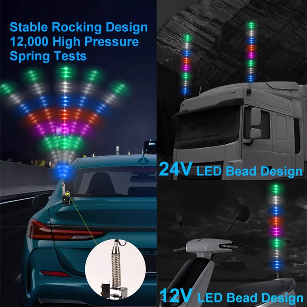 1Pc 12/24V Premium Car Whip Lights Luci Per Antenna Per Auto Luci Lampeggianti Per Antenna Camion Car Led Whip Lamp Truck Running Streamer