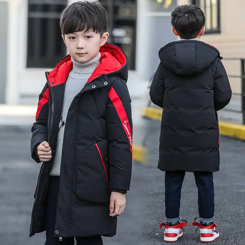 Inverno Ragazzi Antivento Caldo Cotone Contrasto Con Cappuccio Zip Lungo Puff Giacche Scuola Bambini Therme Parka Bambino Cappotto Di Neve Outfit 5-15