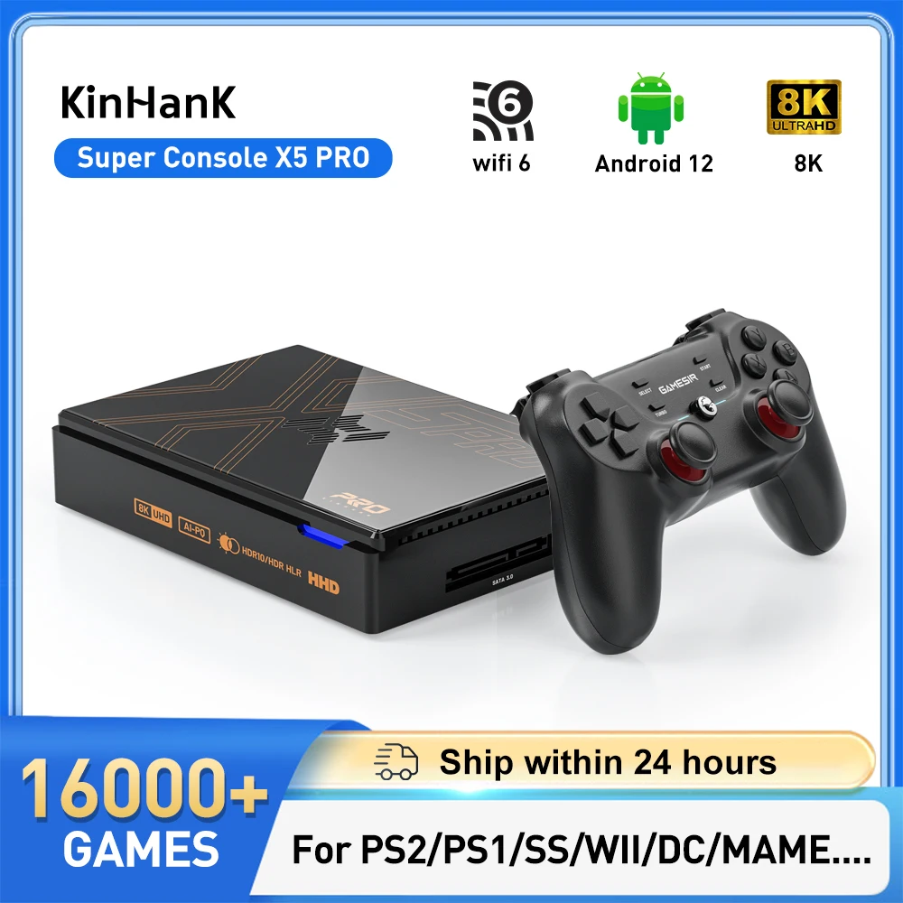 Kinhank Super Console X5 Pro Console Per Videogiochi Retrò Plug And Play 4T Con 16000 Giochi Per Ps2/Wii/Ss/Dc/N64 Android 12 Tv Box