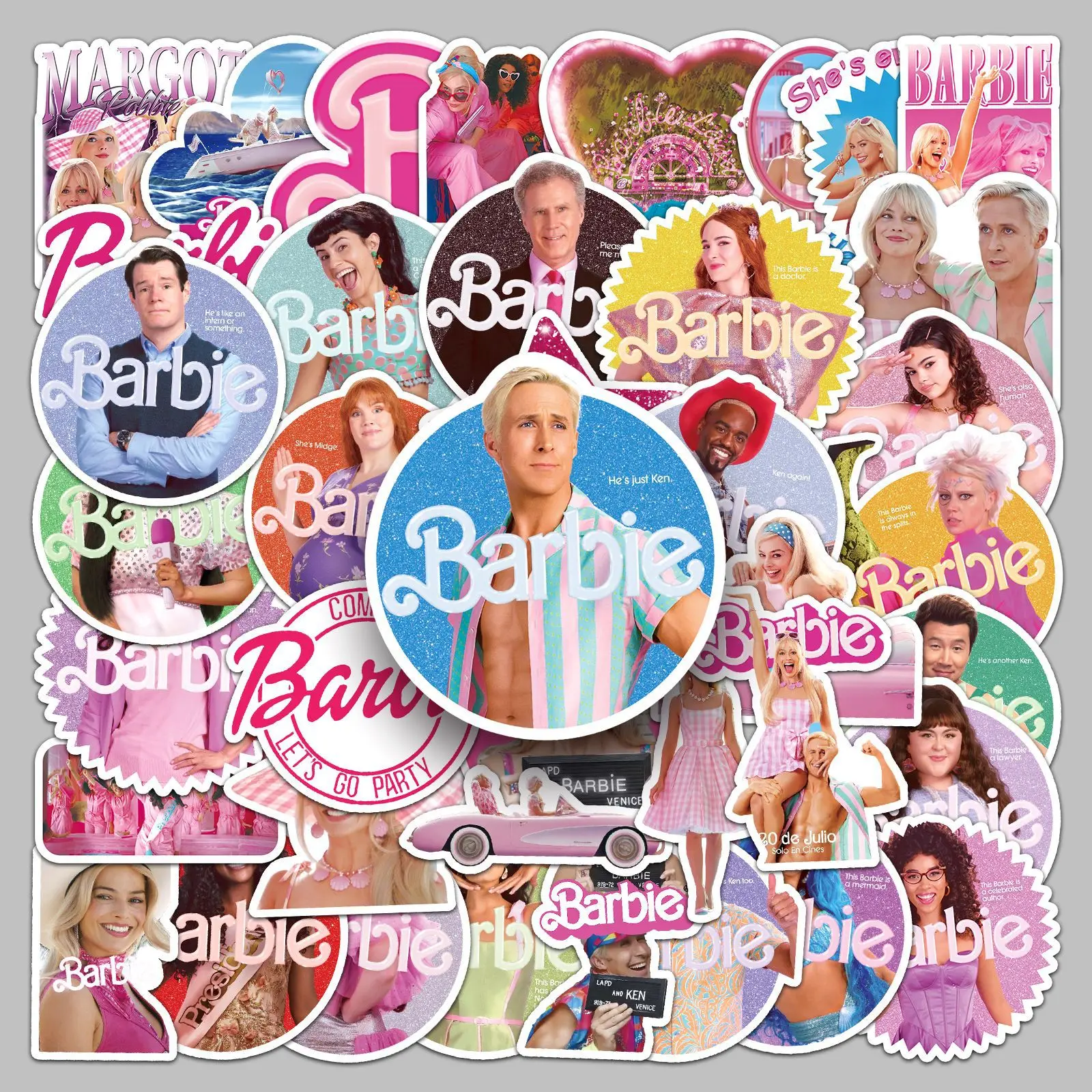 50Pcs Cute Barbie Sticker Kawaii Barbie Movie Phone Case Laptop Decorazione Fai Da Te Conto A Mano Tronco Adesivo Impermeabile Giocattoli Regali