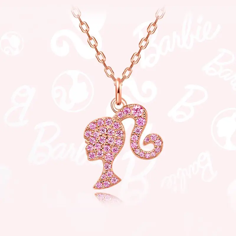 Kawaii Anime Barbie Girl Collana 925 Sterling Silver Diamond Charms Light Luxury Pink Cute Clavicle Chain Accessories Girl Gift
