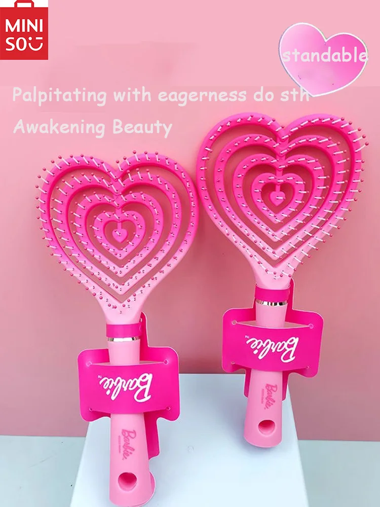 Miniso Barbie Love Comb Barbie Heart Fluffy Styling Bone Comb Pink Girl'S Heart Elegante Hand Held Hair Smoothing Comb Actuals