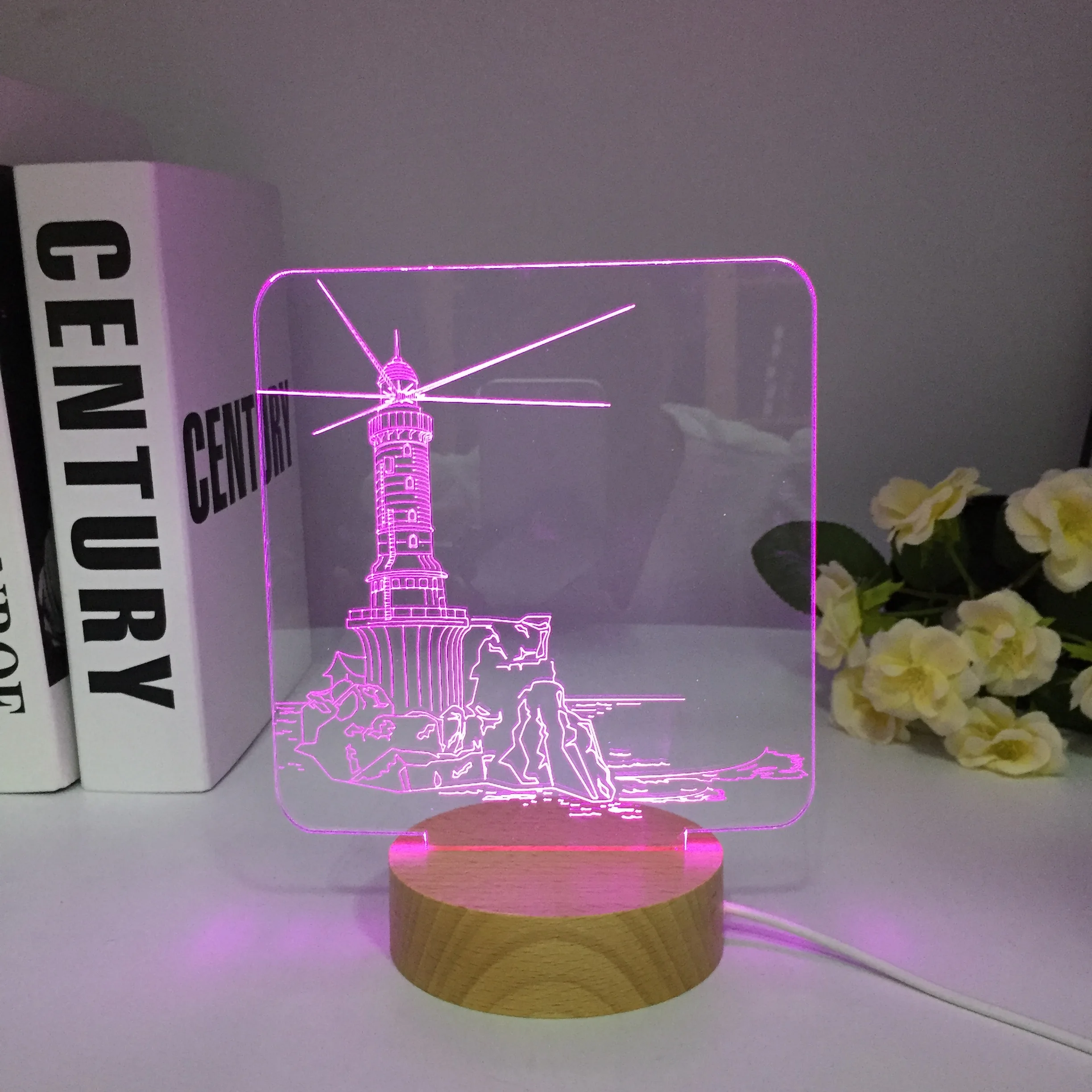 Faro In Legno Buliding Architect Castle Bridge Faro Lampada Da Notte 3D Acrilico Laser Stereo Illusion Colori Regali Souvenir