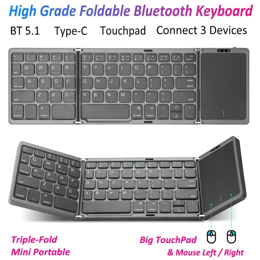 Mini Tastiera Pieghevole Pieghevole Bluetooth 5.1 Con Touchpad Per Windows Android Ios Mac Computer Tablet Pc Phone Ecc.