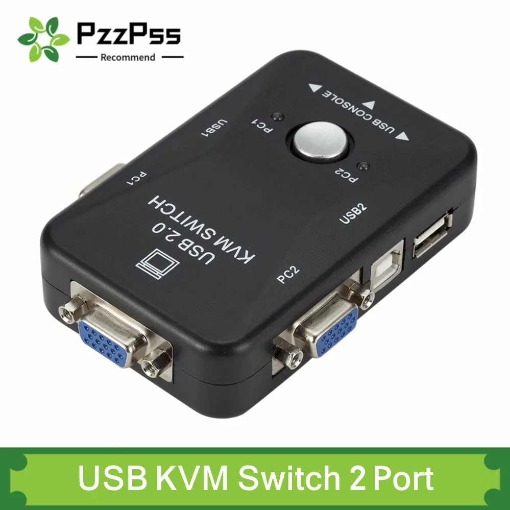 Pzzpss Usb Kvm Switch 2 Porte Vga Svga Switch Box Usb 2.0 Kvm Mouse Switcher Tastiera 1920*1440 Vga Splitter Box Sharing Switch