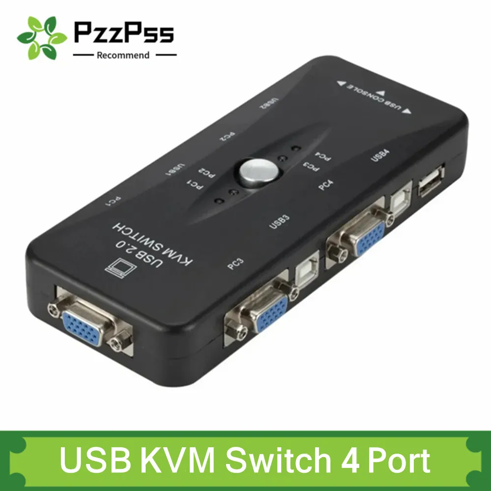 Pzzpss Switch Kvm A 4 Porte Usb 2.0 Vga Splitter Stampante Mouse Tastiera Pendrive Share Switcher 1920*1440 Vga Switch Box Adapter