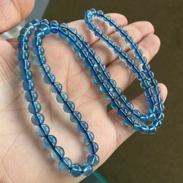 Natural Blue Aquamarine 3 Giri Clear Round Beads Bracciale 5.8Mm Donna Uomo Regalo Moda Brasile Deep Blue Aquamarine Jewelry Aaaaa