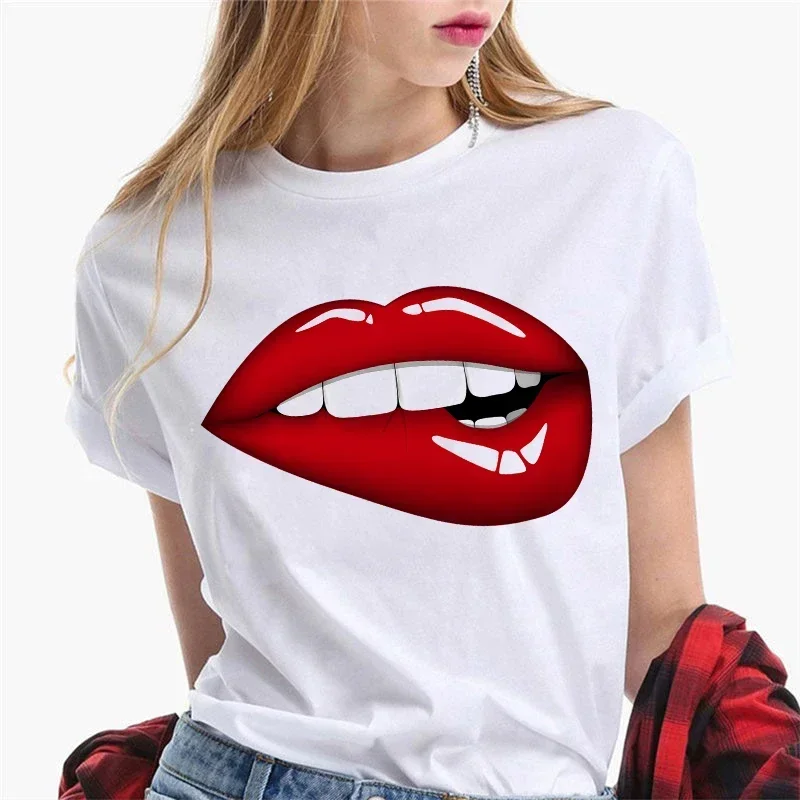 Maglietta Morbida Femminile Estiva Maglietta Da Donna Maglietta Sexy Con Labbra A Bacio Che Dice T-Shirt Con Grafica A T Nera Divertente T-Shirt Giroc