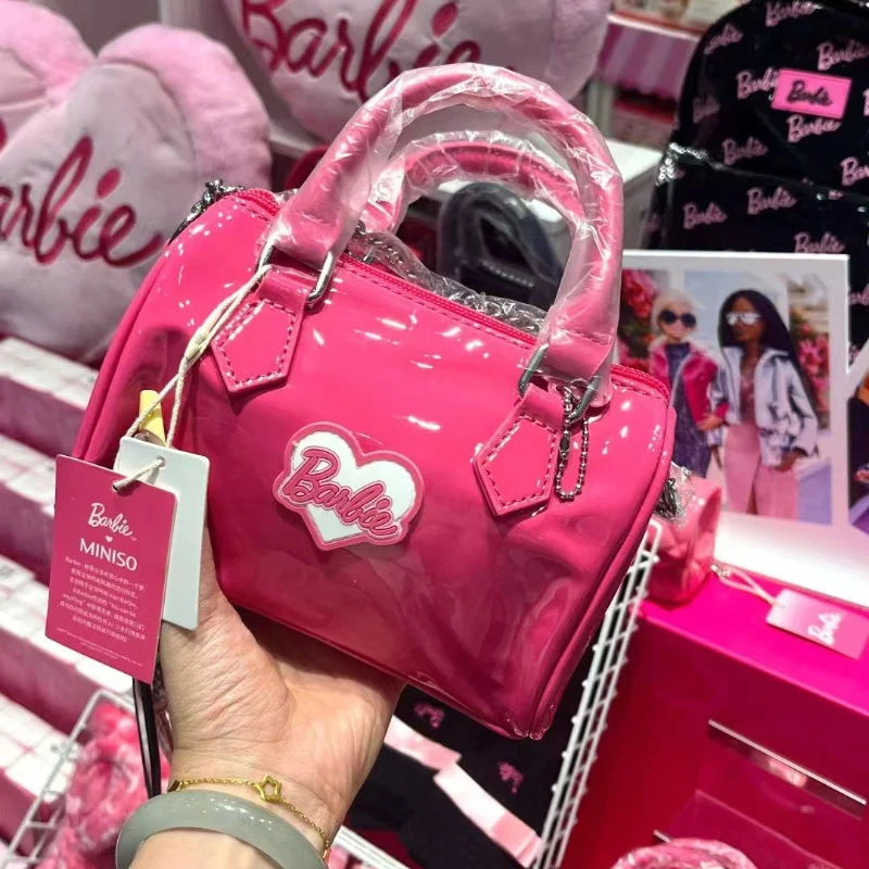 Kawaii Miniso Barbie Anime Cute Girl Pink Sunlight Shine Cosmetic Bag Hole Lunch Bag Jelly Buns Studente Zaino Festival Gift