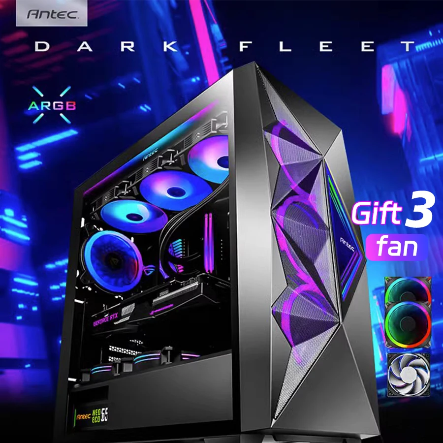 Antec Df800 Flux Pc Case Glass Side Traslucido Case Atx Mid Tower Raffreddato Ad Acqua Lato Computer Trasparente 3 Pcs Argb Fans Pcmacinaclozze
