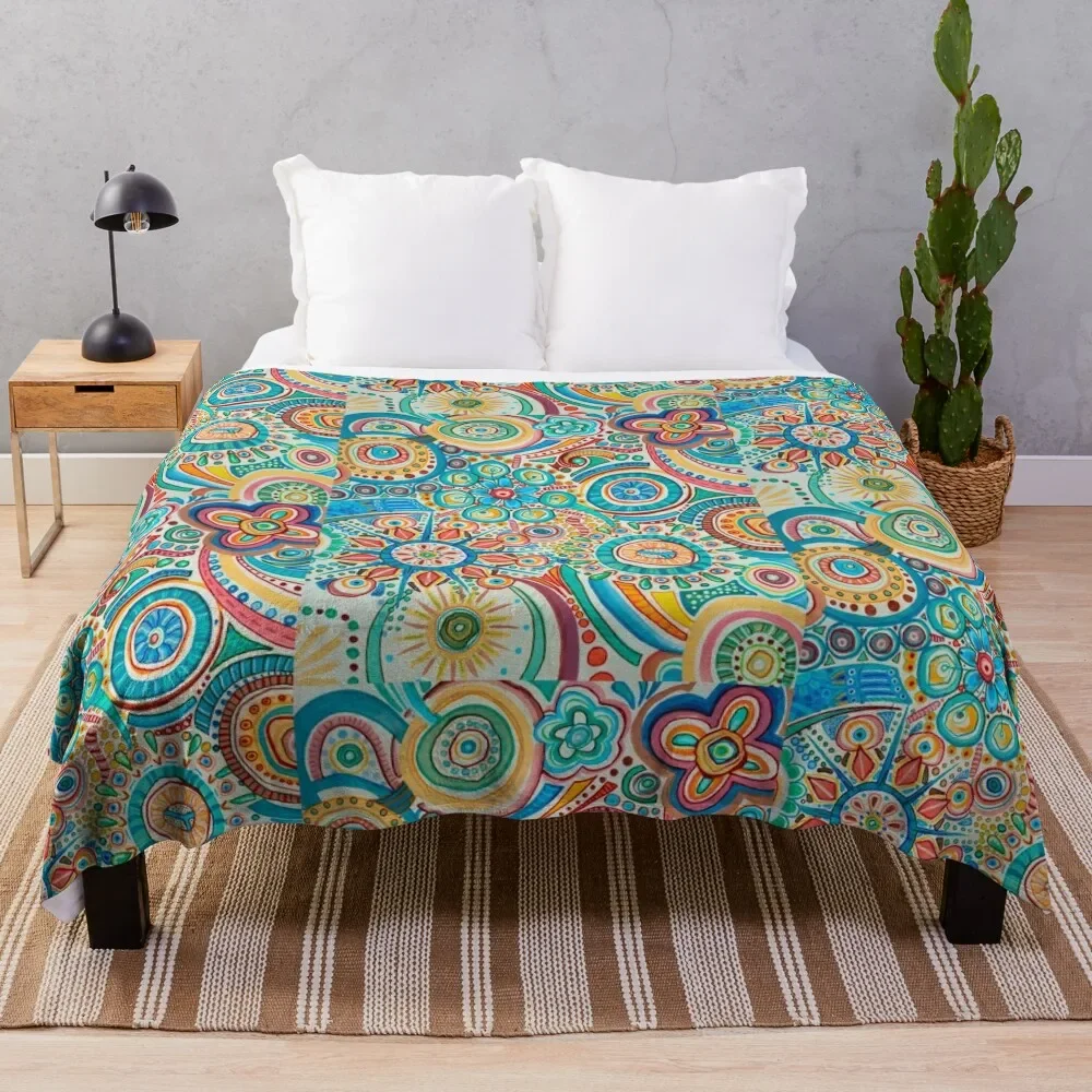 Joy With Flowers, Stars, Blue, Yellow, Green, Orange, Red Mandala Throw Coperta Heavy To Sleep Cosplay Anime Thins Coperte