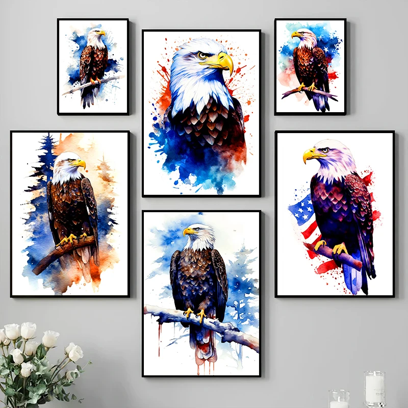 Bird Of Prey Eagle Poster Stampe Animal Bald Eagle Acquerello Canvas Painting Wall Art Picture For Living Room Home Decor