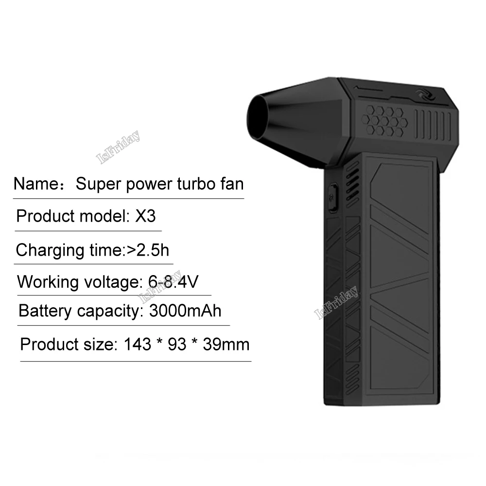 Ventilatore Ricaricabile Turbo Fan X3 130000 Rpm 52 M/S Motore Brushless Ventilatore Turbo Jet Ventilatore Portatile Ventilatore Elettrico