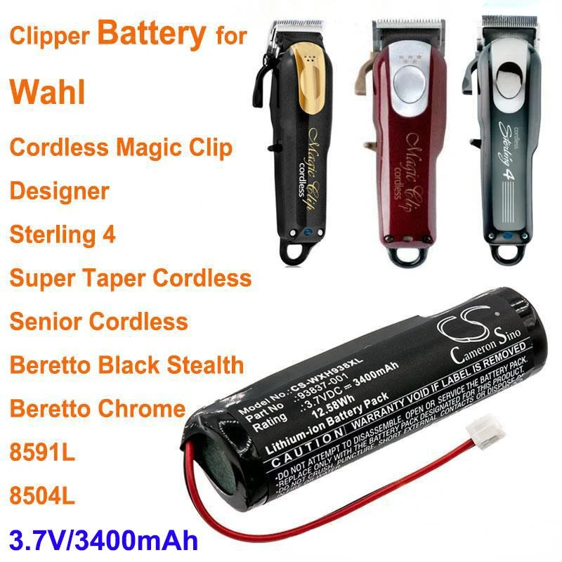 Cameron Sino 3400Mah Batteria Per Wahl Black Stealth, Chrome,Cordless Magic Clip,Senior Cordless,Sterling 4,Super Taper Cordless