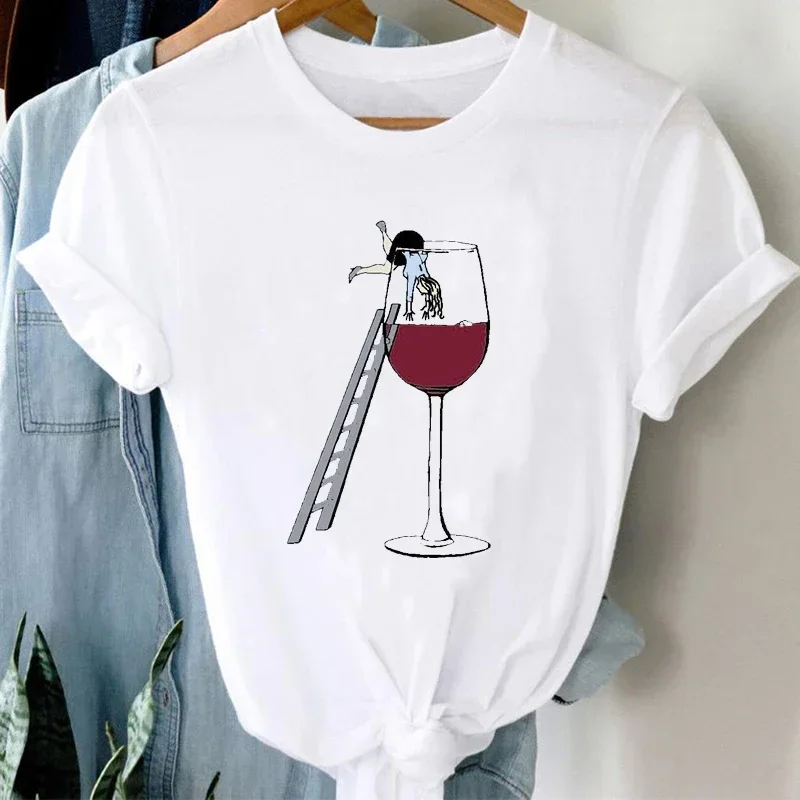 T-Shirt Donna Cartoon Wine Funny Fashion Abbigliamento Primavera Estate Vestiti Elegante Tshirt Top Lady Print Girl Tee