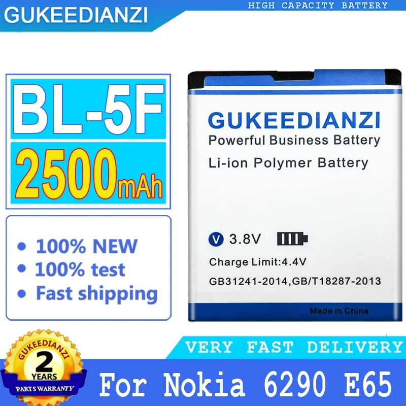 Batterie Gukeedianzi, Bl-5F, Bl 5F, Per Nokia N96, N95, N98, N93I, 6290, E65, 6290, 6210S/N, 6710N, N95, C5-01, 2500Mah