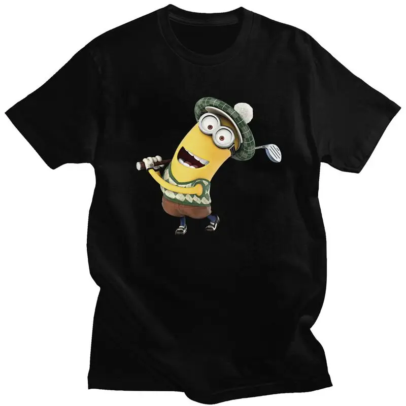 Divertente Minion Cartoon Golf Sport T Shirt Uomo Manica Corta 100% Cotone T-Shirt Summer Tees Magliette Grafiche