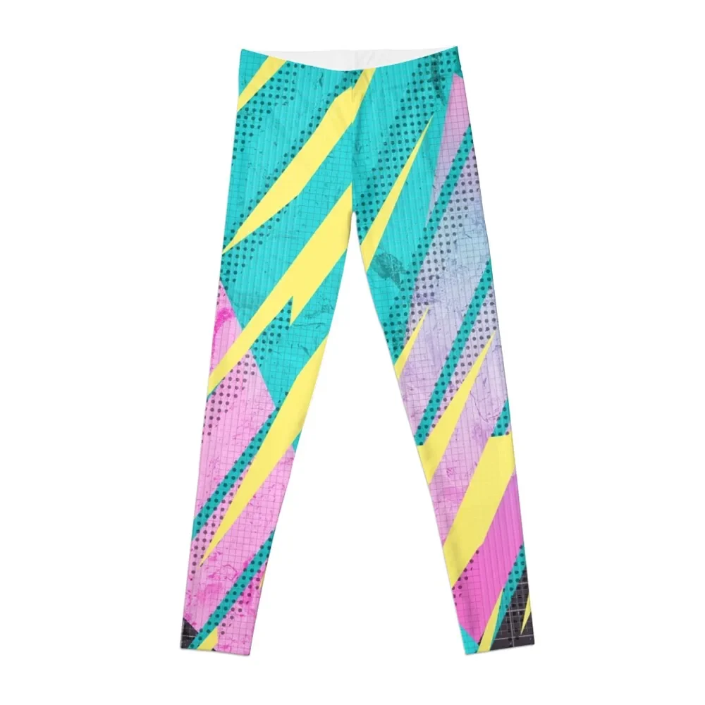Memphis Graphic Style, Yellow Thunder Leggings Abbigliamento Fitness Sport Per Pantaloni Leggings Solleva Leggings Da Donna