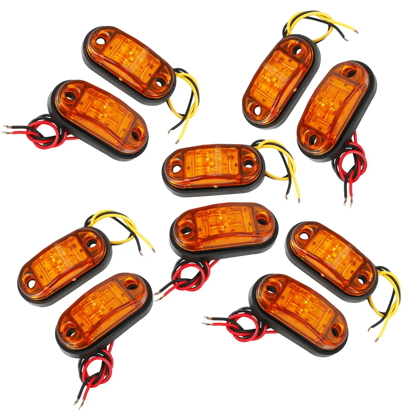 10Pcs 2 Led Light Ovale Clearance Trailer Car Truck Side Marker Fanale Posteriore