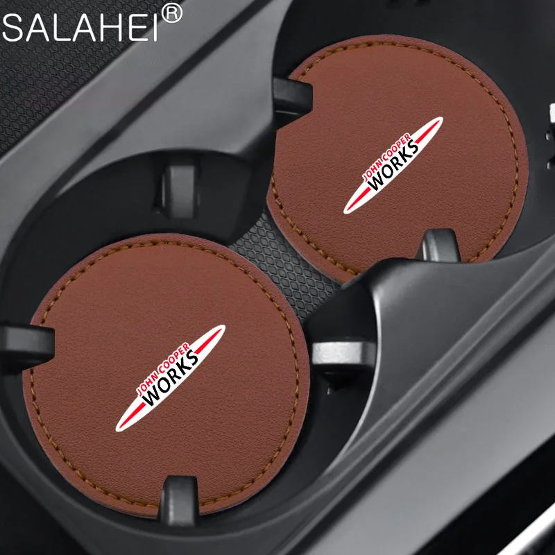 2Pc Pu Leather Car Coaster Water Cup Drink Holder Mat Antiscivolo Per Bmw Mini Cooper S John Cooper Works Protector Accessori