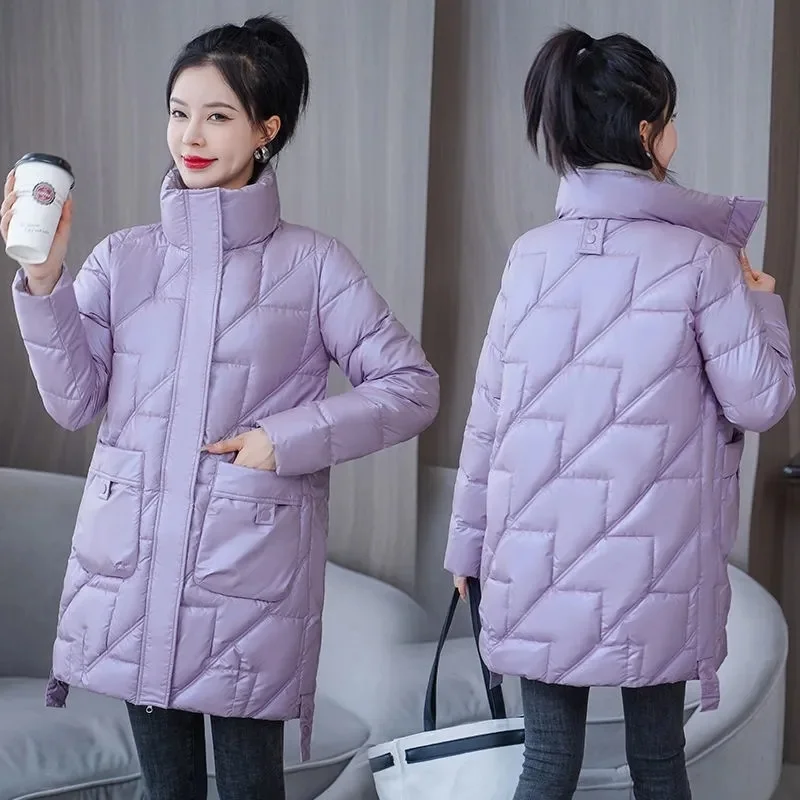 2023 New Korean Fashion Parka Women Winter Jacket Imbottito Cotton Puffer Coat Parka Solid Meidum Long Warm Snow Wear Capispalla